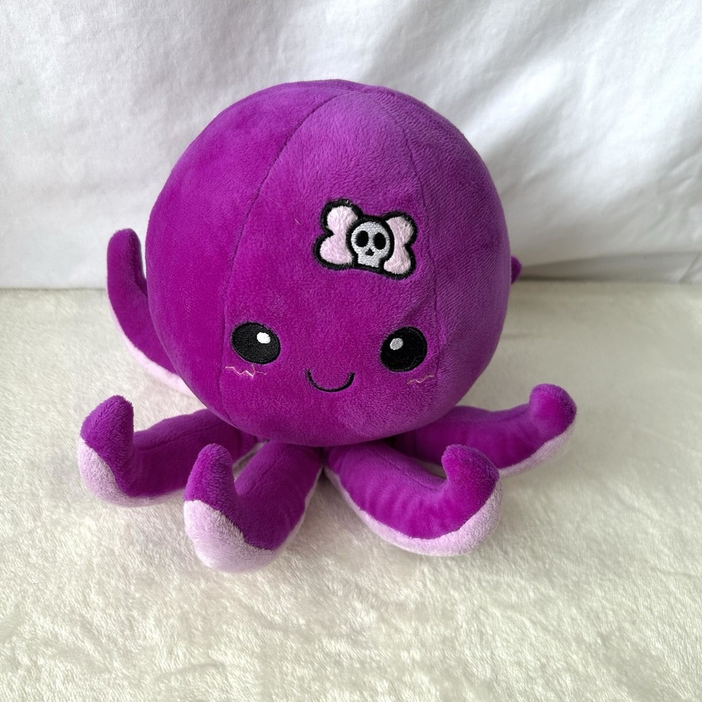 Creepy Kawaii Purple Octopus Plush Stuffed Animal | Goth Skull Bow | 8" Soft Toy